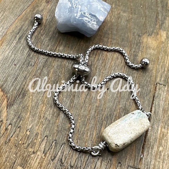 Larimar chunky maximalist silver adjustable bracelet handmade - Picture 1 of 5